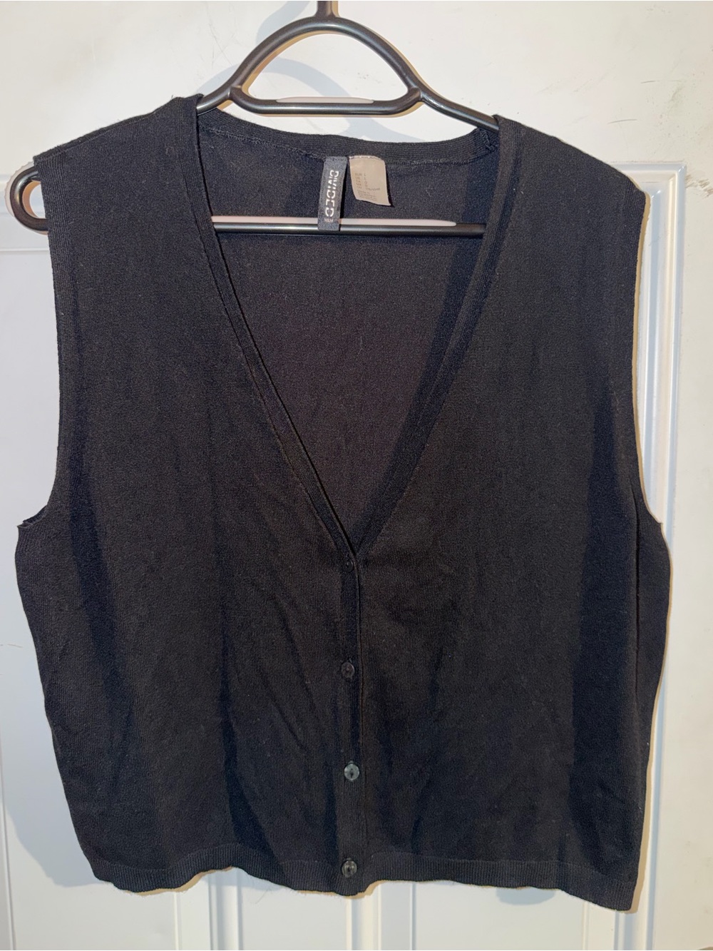 Black Sleeveless V-Neck Button Cardigan